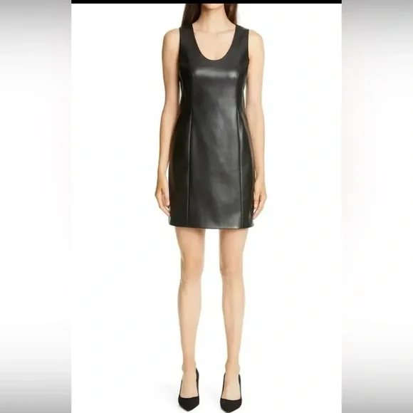 Women's Theory Sculpt U Sleeveless Faux Leather Minidress, Size 12 - Black Women's Theory Sculpt U Sleeveless Faux Leather Minidress, Size 12 - Black